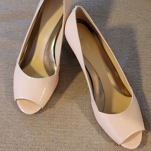 Calvin Klein Pariza Patent Lizzard Peep Toe Heels